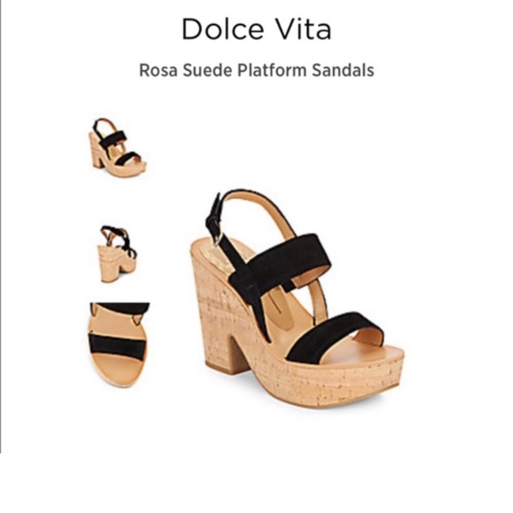 NWT Dulce Vita Rachel Black Suede Cork Platform Sandals Size 7 - Picture 2 of 12